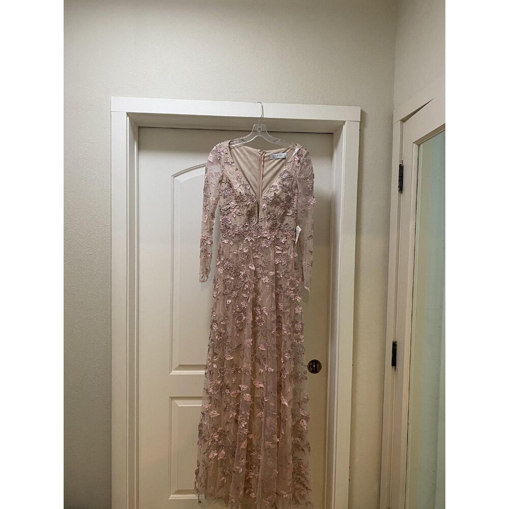 Mac Duggal 70224 Dress Womens 2 Pink Embroidered Sequin Long Sleeve Maxi Gown - Picture 2 of 5